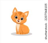 red cat sits on a white background. Cute ginger kitten in cartoon style. Vector illustration  for postcard, banner, web, design, arts