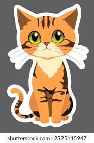 Red cat sits on a white background. Cute ginger kitten in cartoon style. Vector illustration for postcard, banner, web, design, arts EPS 10