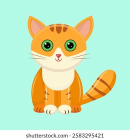 red cat sits on a white background. Cute ginger kitten in cartoon style. Vector illustration for postcard, banner, web, design, arts