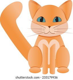 Red cat sitting and looking forward