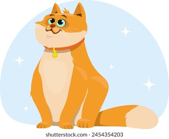 Red cat sitting on the floor, pet resting. Stock vector illustration