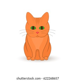 red cat sitting up. Cartoon mascot. Isolated illustration on white background.