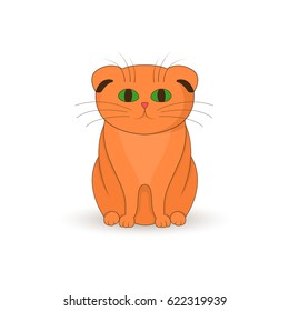 red cat sitting up. Cartoon mascot. Isolated illustration on white background.