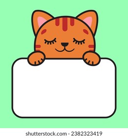 The red cat is sleeping. The cat is holding a card. Childrens stickers. Stickers for notepad.