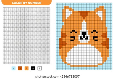 Red cat squishmallow. Color by number. Pixel coloring book. Numbered squares. Game for kids. Pixel art. Isolated vector illustration