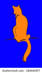 The red cat is watching on a blue background. Sketch.
