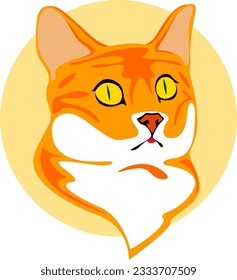 Red cat with yellow eyes, pet muzzle illustration