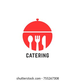 red catering service logo isolated on white. concept of sign for buffet or cafe and restaurant setting for dining. simple flat style trend modern logotype graphic circle design illustration