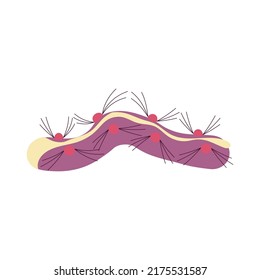 Red caterpillar top view isolated on a white background. Flat Art Vector Illustration