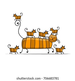Red cats family, sketch for your design