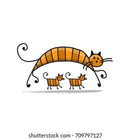 Red cats family, sketch for your design