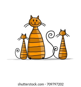 Red cats family, sketch for your design