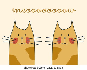 Gatos rojos con la inscripción maulla. Mascotas, animales. Ilustración vectorial