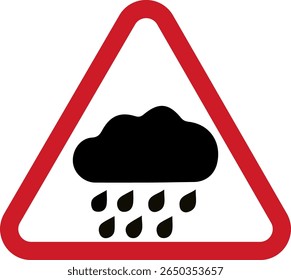 Red Caution Rain Warning Sign Icon — red Triangle Weather Symbol