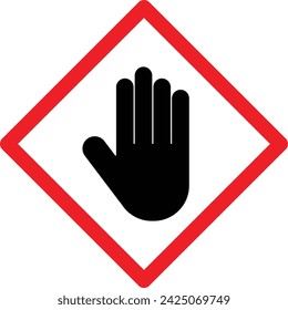 Icono rojo de parada de precaución con la mano . Señal en forma de diamante de mano con tope rojo . Ilustración de vector