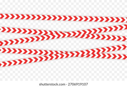 Rotes Vorsichtsband mit weißen Streifen. PNG-Warnband. Warnband zur Kennzeichnung gefährlicher Bereiche auf transparentem Hintergrund.