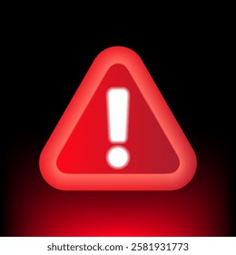 Red Caution warning sign, Universal Warning 3D Triangle Sign with exclamation mark icon for General Hazards and Dangers. Attention icon, Alert for Safety Precautions, vector design with glow light