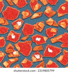 Caviar rojo y crouton crujiente gráficos vectoriales realidad de los antecedentes del patrón de comida