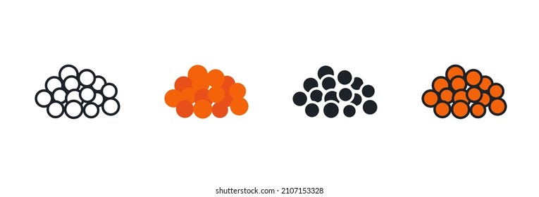 Red caviar icon. Linear flat color icons contour shape outline. Black isolated silhouette. Fill solid icon. Modern glyph design. Set of vector illustrations. Fish and seafood. Food ingredients