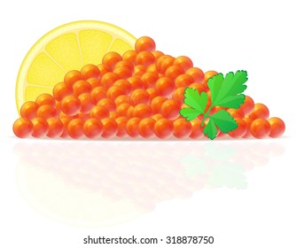 red caviar with lemon and parsley vector illustration isolated on white background