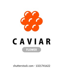 Red caviar logo in a shape of flower. Hex structure caviar icon.