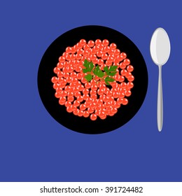 red caviar on a plate. vector illustration