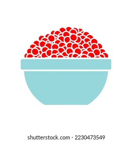 Red caviar in plate isolated. Fish delicacy. Vector illustration
