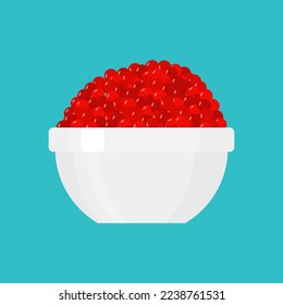 Red caviar in plate isolated. Fish delicacy. Vector illustration