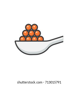 Red caviar spoon colored line icon.