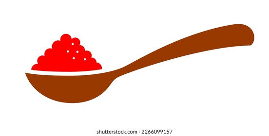 Red caviar spoon vector cartoon isolated on white background, side view of spoon full of red salmon roe caviar, exquisite food flat illustration.