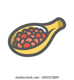 Red Caviar in Spoon Vektorsymbol Cartoon Illustration.