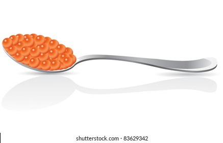 red caviar in spoon vector illustration