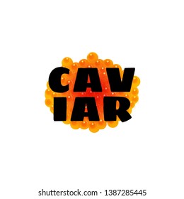 Red caviar with text isolated on white background. Vector illustration.