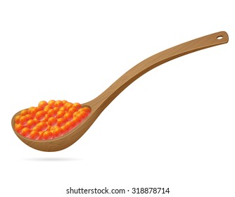 red caviar in a wooden spoon vector illustration isolated on white background