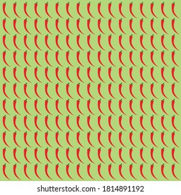 Red cayenne chili peppers vertical pattern on light green background