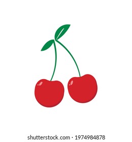 Red ccherries flat icon.Vector illustration isolated on white background.Eps 10.