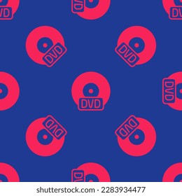 Red CD or DVD disk icon isolated seamless pattern on blue background. Compact disc sign.  Vector