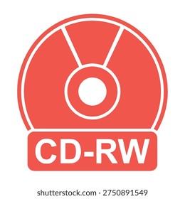 Red cd rw disc icon with white outline and text on white background