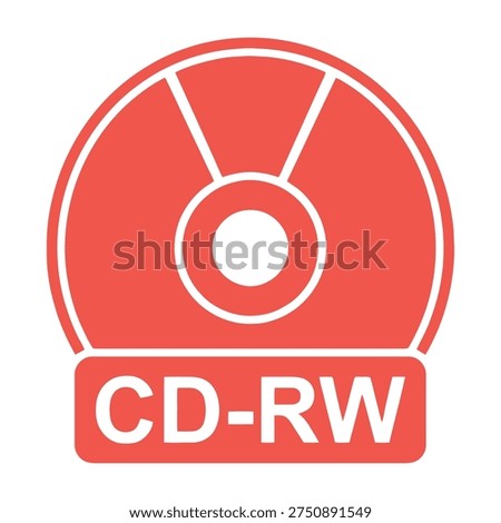 Red cd rw disc icon with white outline and text on white background