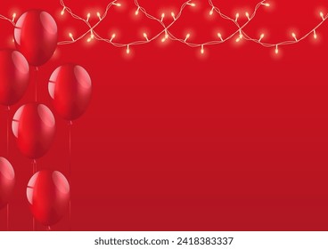 Red Celebration Background with Balloon. Background for Valentine's Day, Wedding Celebration, Chinese New Year or Anniversary. Vector Illustration.