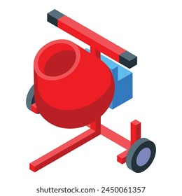 Red cement mixer icon isometric vector. Concrete machine. Tool work
