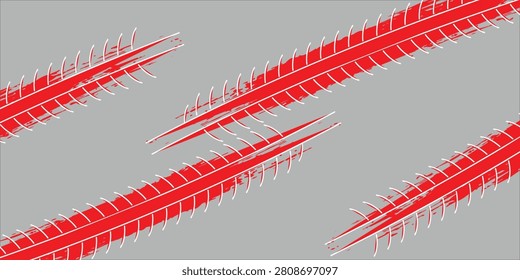 Red Centipede Silhouette Diagonal on Gray Background - Creepy Insect Illustration for Design,vector