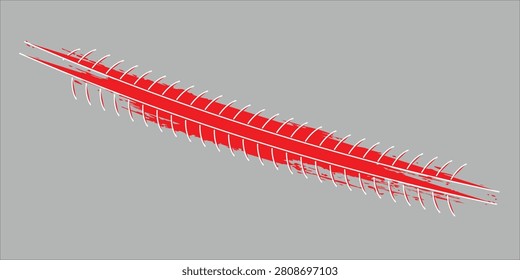 Red Centipede Silhouette Diagonal on Gray Background - Creepy Insect Illustration for Design