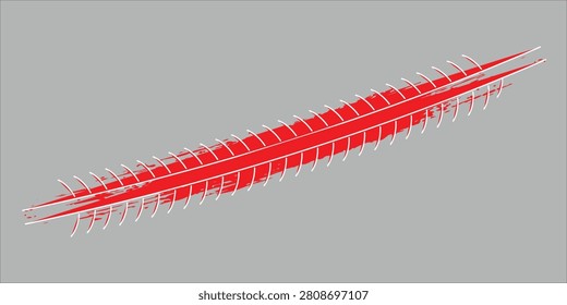 Red Centipede Silhouette Diagonal on Gray Background - Creepy Insect Illustration for Design,vector