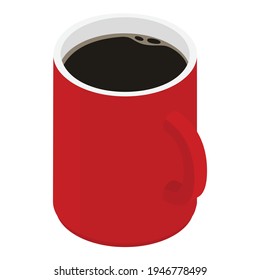 Red ceramic coffee mug isolated on a white. Vector. Isometric view