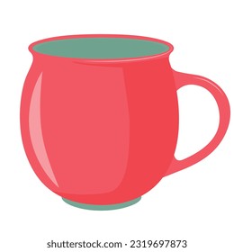 Red ceramic cup of green or black tea isolated icon. Vector glossy mug with handle, kitchenware object. Porcelain tea cup, dishware with hot morning drink.  Simple vector illustration.