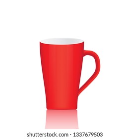 red ceramic mug on white background vector illustration.
