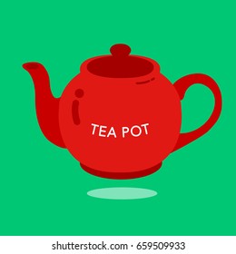  
Red ceramic teapot on the light green background.