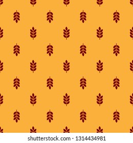 Red Cereals icon set with rice, wheat, corn, oats, rye, barley sign seamless pattern on brown background. Ears of wheat bread symbols. Agriculture wheat symbol. Flat design. Vector Illustration