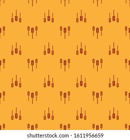 Red Cereals set with rice, wheat, corn, oats, rye, barley icon isolated seamless pattern on brown background. Ears of wheat bread symbols.  Vector Illustration